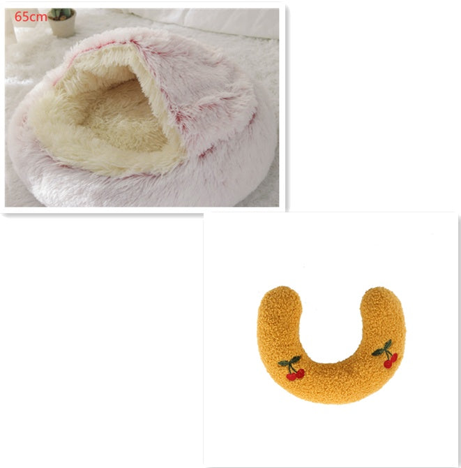 Lettino 2 in 1 per cani e gatti, letto invernale rotondo in peluche caldo, morbido letto in peluche lungo per animali domestici, prodotti per animali domestici