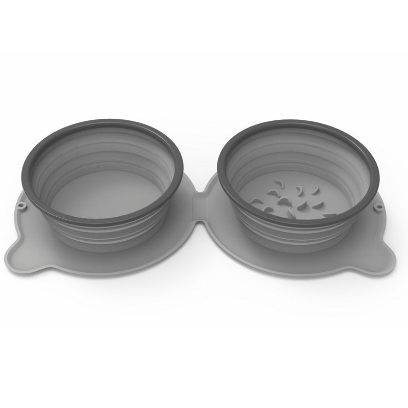Ciotole doppie portatili in silicone per cibo per cani Ciotola pieghevole antiscivolo per gatti Ciotola anti-soffocamento da viaggio per animali domestici da esterno