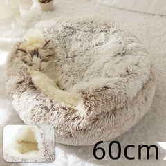 Lettino 2 in 1 per cani e gatti, letto invernale rotondo in peluche caldo, morbido letto in peluche lungo per animali domestici, prodotti per animali domestici