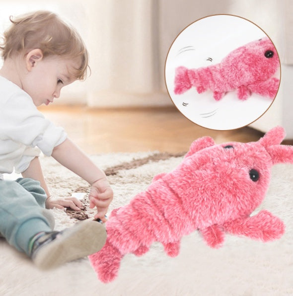 Giocattolo per Animali Domestici Gamberetto Elettrico Saltellante Ricarica USB Simulazione Aragosta Divertente Gatto Peluche Giocattolo per Animali Domestici