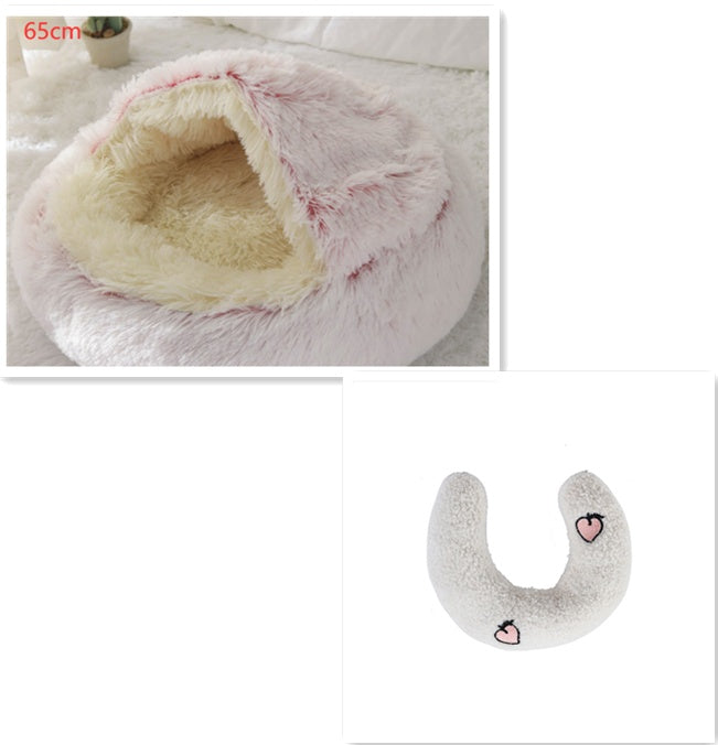 Lettino 2 in 1 per cani e gatti, letto invernale rotondo in peluche caldo, morbido letto in peluche lungo per animali domestici, prodotti per animali domestici