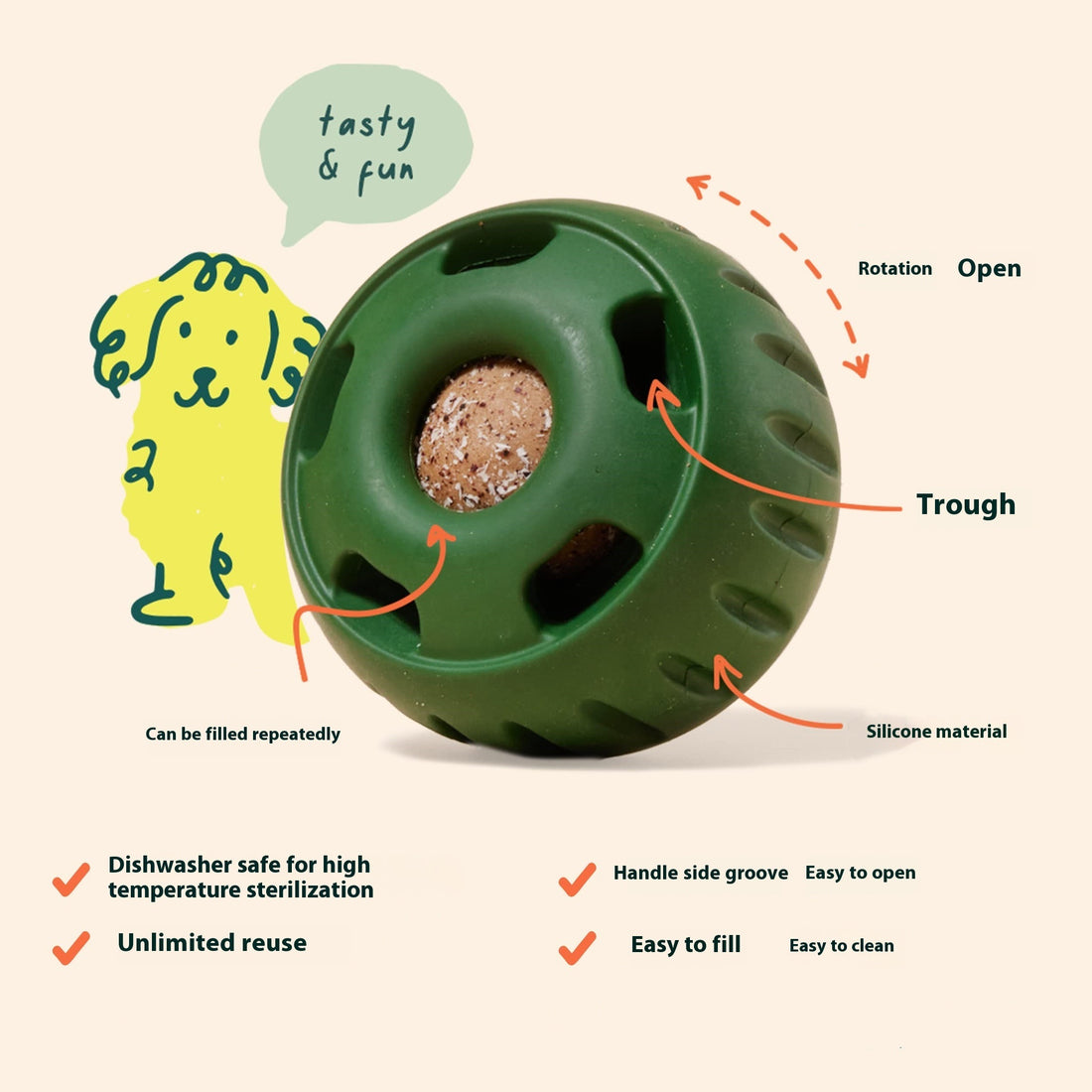 Giocattolo per Animali Domestici in Silicone a Lento Rilascio per Cani, con Funzione Masticabile e di Dispensazione Cibo