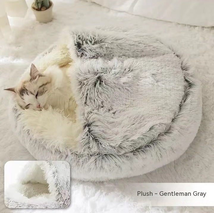Lettino 2 in 1 per cani e gatti, letto invernale rotondo in peluche caldo, morbido letto in peluche lungo per animali domestici, prodotti per animali domestici