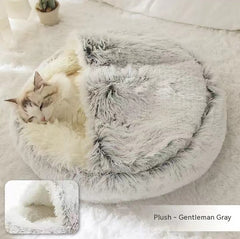 Lettino 2 in 1 per cani e gatti, letto invernale rotondo in peluche caldo, morbido letto in peluche lungo per animali domestici, prodotti per animali domestici