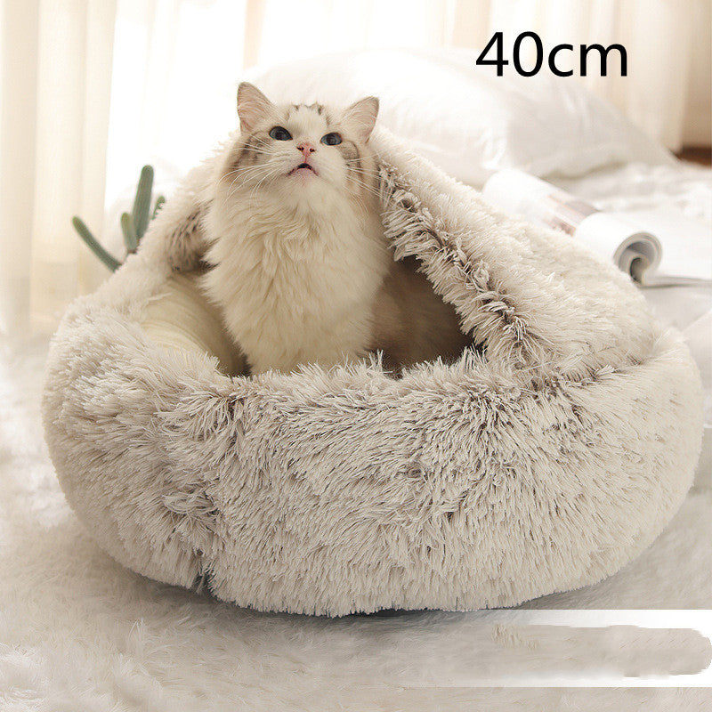 Lettino 2 in 1 per cani e gatti, letto invernale rotondo in peluche caldo, morbido letto in peluche lungo per animali domestici, prodotti per animali domestici