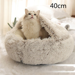 Lettino 2 in 1 per cani e gatti, letto invernale rotondo in peluche caldo, morbido letto in peluche lungo per animali domestici, prodotti per animali domestici