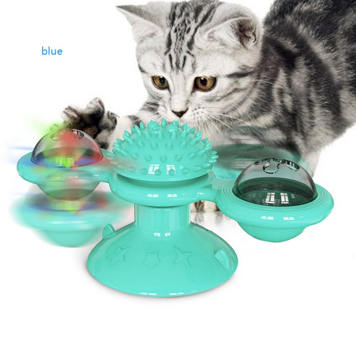 Gatto Girevole Mulino a Vento Giocattoli Multifunzione Dispositivo per Grattarsi Prurito Giocattolo per Pulizia Denti