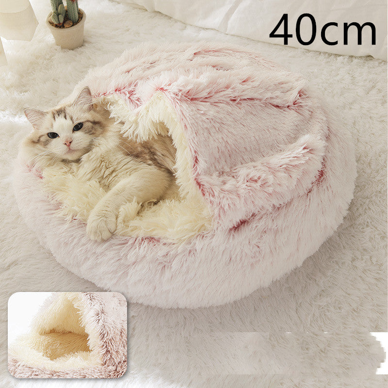 Lettino 2 in 1 per cani e gatti, letto invernale rotondo in peluche caldo, morbido letto in peluche lungo per animali domestici, prodotti per animali domestici