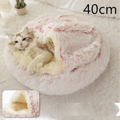 Lettino 2 in 1 per cani e gatti, letto invernale rotondo in peluche caldo, morbido letto in peluche lungo per animali domestici, prodotti per animali domestici