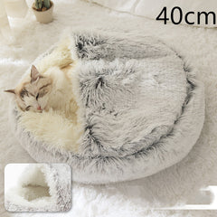 Lettino 2 in 1 per cani e gatti, letto invernale rotondo in peluche caldo, morbido letto in peluche lungo per animali domestici, prodotti per animali domestici
