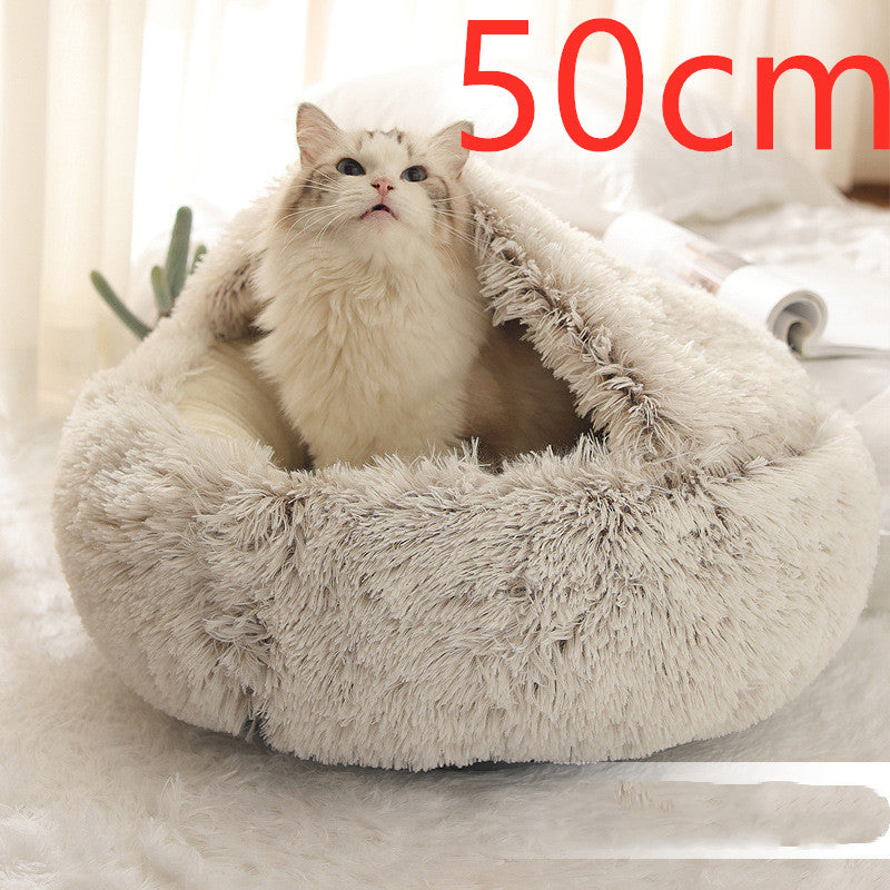 Lettino 2 in 1 per cani e gatti, letto invernale rotondo in peluche caldo, morbido letto in peluche lungo per animali domestici, prodotti per animali domestici