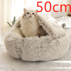 Lettino 2 in 1 per cani e gatti, letto invernale rotondo in peluche caldo, morbido letto in peluche lungo per animali domestici, prodotti per animali domestici