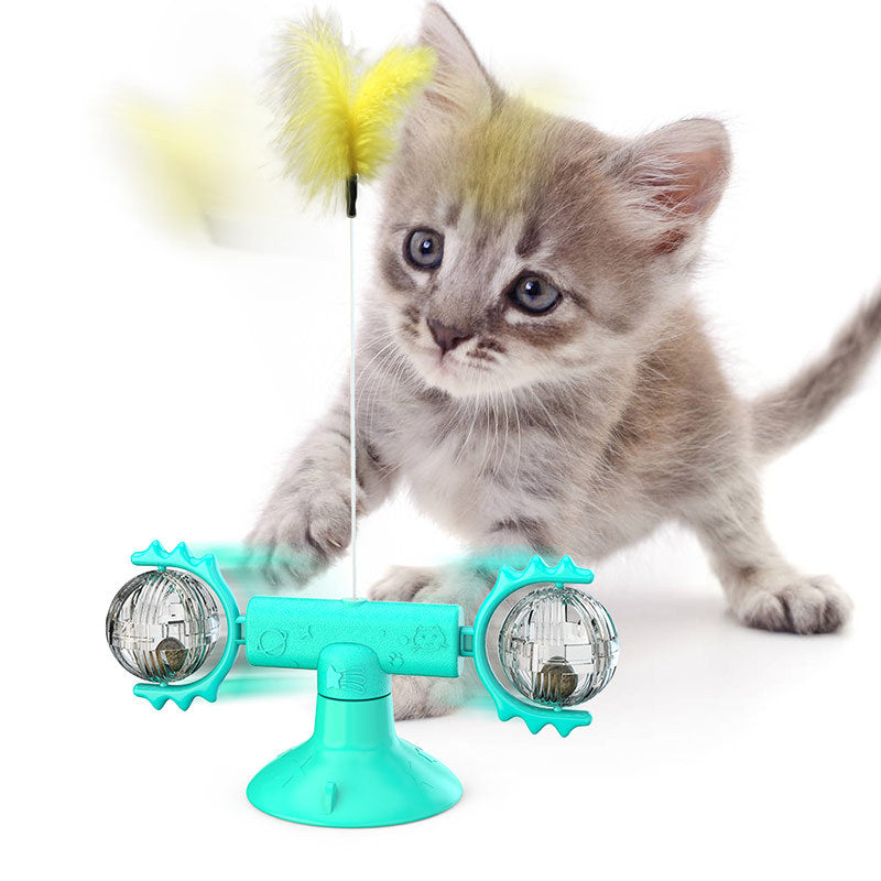 Gatto Girevole Mulino a Vento Giocattoli Multifunzione Dispositivo per Grattarsi Prurito Giocattolo per Pulizia Denti