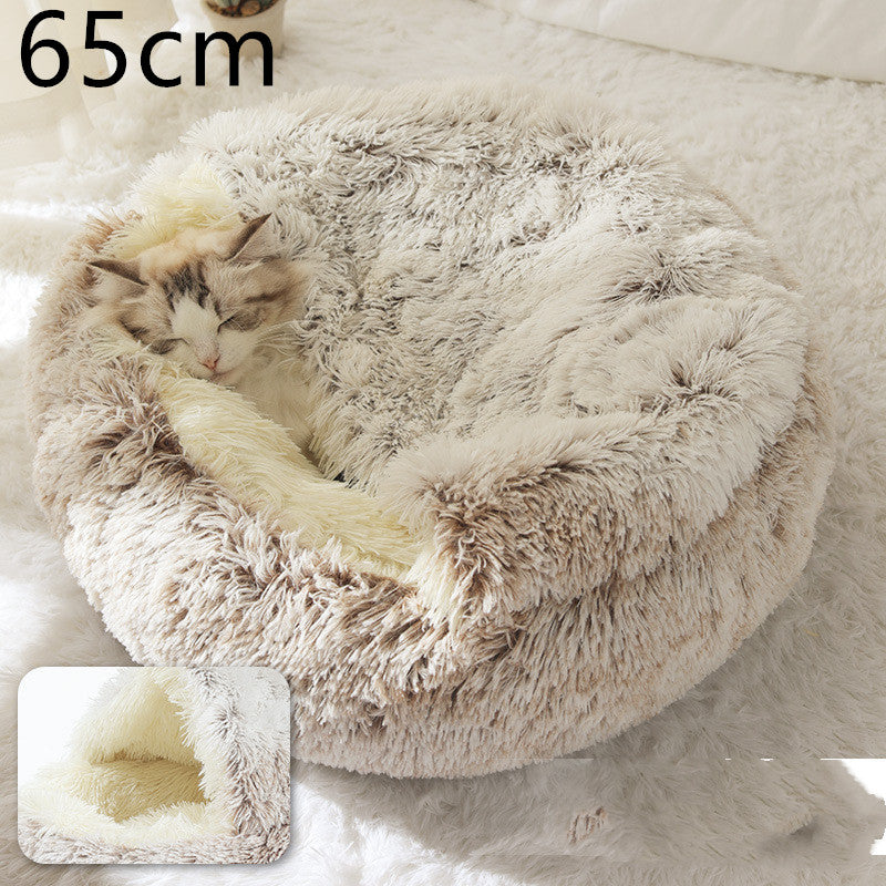 Lettino 2 in 1 per cani e gatti, letto invernale rotondo in peluche caldo, morbido letto in peluche lungo per animali domestici, prodotti per animali domestici