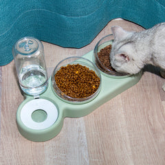 Ciotola Automatica per Gatti, Distributore Cibo per Cani e Gatti con Fontana d'Acqua, Doppia Ciotola Rialzata per Bere