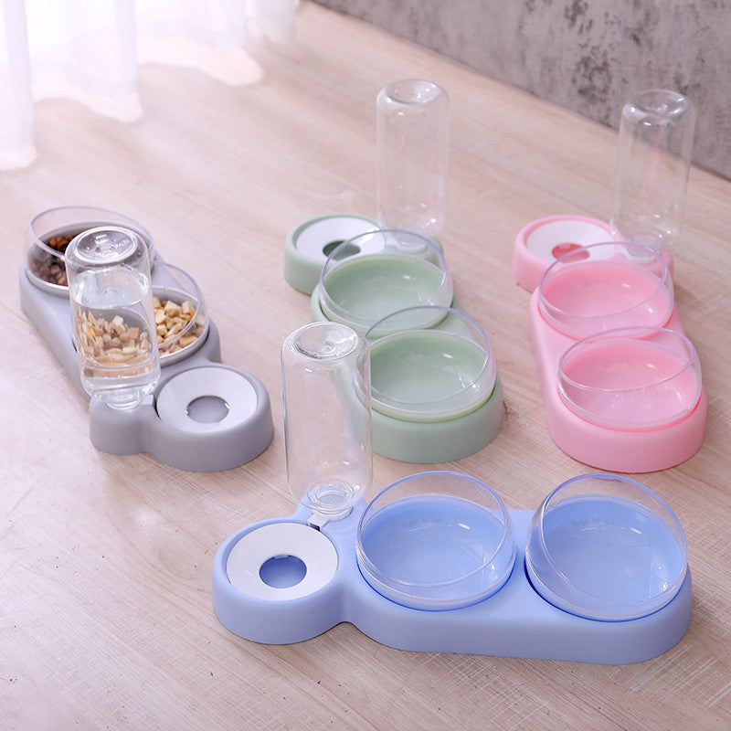 Ciotola Automatica per Gatti, Distributore Cibo per Cani e Gatti con Fontana d'Acqua, Doppia Ciotola Rialzata per Bere