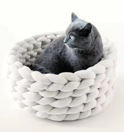 Cuccia per Gatti, Cuscino Morbido in Peluche Lungo, Tappeto Caldo per Animali Domestici, Carino Cuccia per Gatti, Letto Cesto Rotondo Soffice, Tocco Confortevole, Prodotti per Animali Domestici