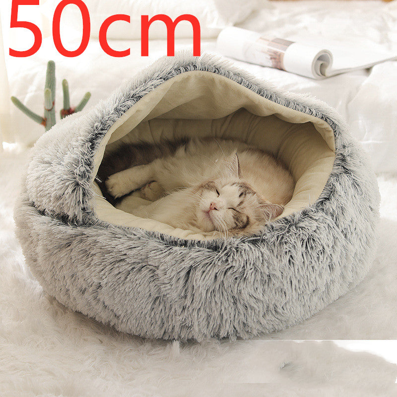 Lettino 2 in 1 per cani e gatti, letto invernale rotondo in peluche caldo, morbido letto in peluche lungo per animali domestici, prodotti per animali domestici