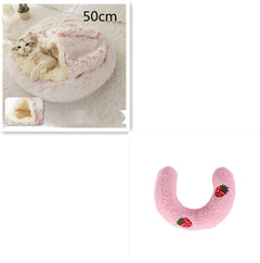 Lettino 2 in 1 per cani e gatti, letto invernale rotondo in peluche caldo, morbido letto in peluche lungo per animali domestici, prodotti per animali domestici