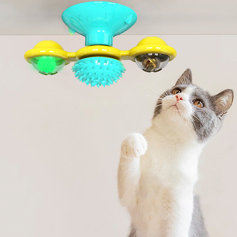 Gatto Girevole Mulino a Vento Giocattoli Multifunzione Dispositivo per Grattarsi Prurito Giocattolo per Pulizia Denti