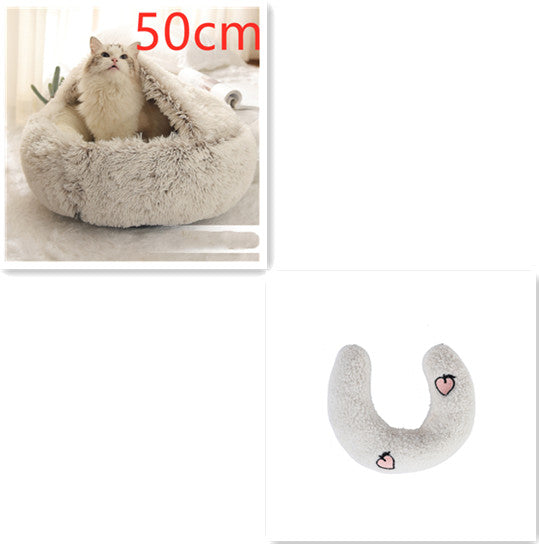 Lettino 2 in 1 per cani e gatti, letto invernale rotondo in peluche caldo, morbido letto in peluche lungo per animali domestici, prodotti per animali domestici
