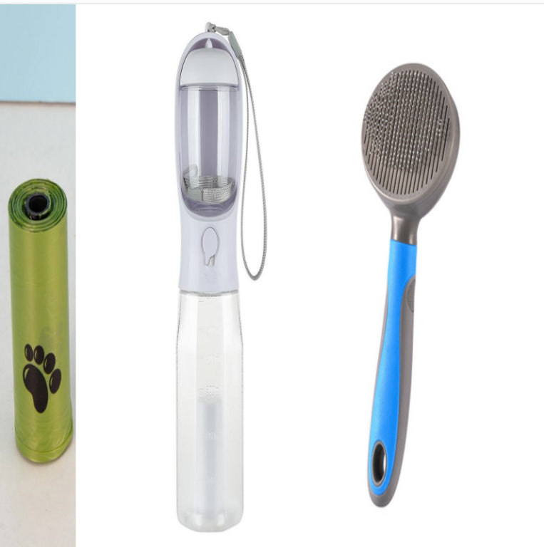Borraccia portatile per gatti e cani, distributore di cibo, beverino e raccoglitore di deiezioni, 3 in 1, a prova di perdite, multifunzione, prodotti per animali domestici