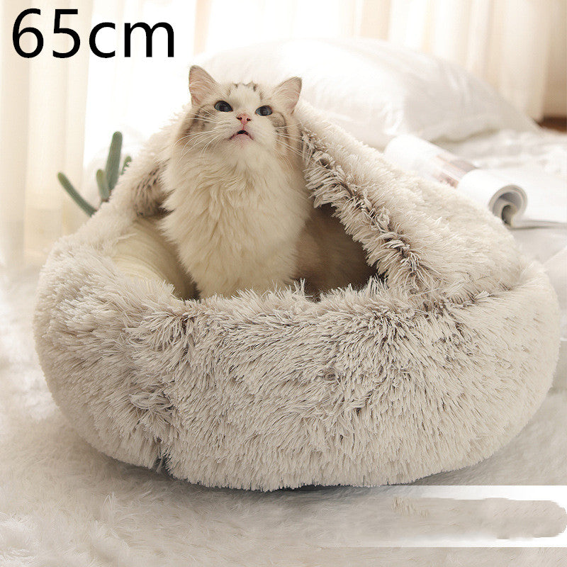 Lettino 2 in 1 per cani e gatti, letto invernale rotondo in peluche caldo, morbido letto in peluche lungo per animali domestici, prodotti per animali domestici