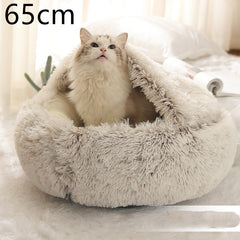 Lettino 2 in 1 per cani e gatti, letto invernale rotondo in peluche caldo, morbido letto in peluche lungo per animali domestici, prodotti per animali domestici