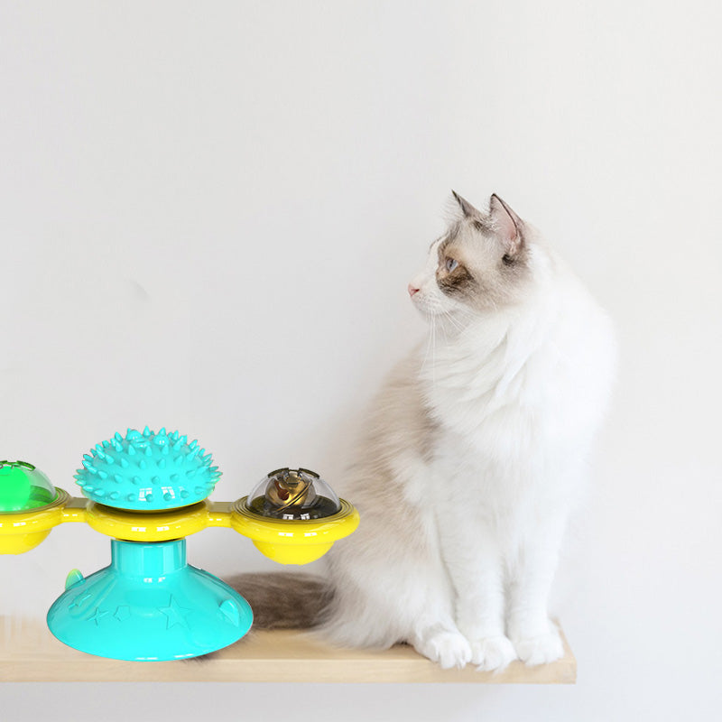 Gatto Girevole Mulino a Vento Giocattoli Multifunzione Dispositivo per Grattarsi Prurito Giocattolo per Pulizia Denti