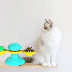 Gatto Girevole Mulino a Vento Giocattoli Multifunzione Dispositivo per Grattarsi Prurito Giocattolo per Pulizia Denti