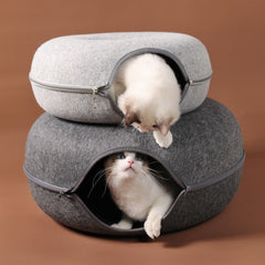Nido per gatti utilizzabile in quattro stagioni, in feltro di lana rotondo, nido per animali domestici a doppio uso, tunnel per gatti, giocattolo interattivo per addestramento, nido per gatti in feltro grigio