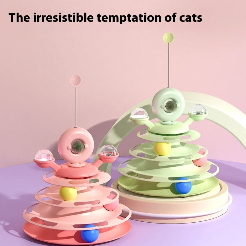 Torre Giocattolo per Gatti a 4 Livelli, Piattaforma Girevole con Palline, Giocattoli Interattivi per Animali Domestici, Giocattoli per Addestramento, Pista, Puzzle, Accessori Divertenti, Prodotti per Animali Domestici