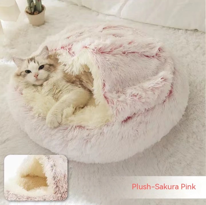 Lettino 2 in 1 per cani e gatti, letto invernale rotondo in peluche caldo, morbido letto in peluche lungo per animali domestici, prodotti per animali domestici