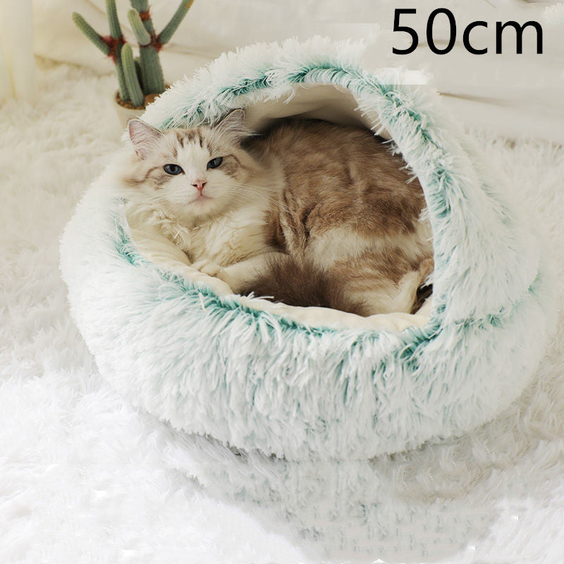 Lettino 2 in 1 per cani e gatti, letto invernale rotondo in peluche caldo, morbido letto in peluche lungo per animali domestici, prodotti per animali domestici
