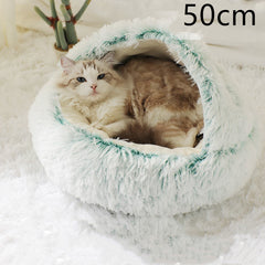 Lettino 2 in 1 per cani e gatti, letto invernale rotondo in peluche caldo, morbido letto in peluche lungo per animali domestici, prodotti per animali domestici