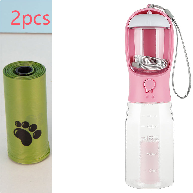 Borraccia portatile per gatti e cani, distributore di cibo, beverino e raccoglitore di deiezioni, 3 in 1, a prova di perdite, multifunzione, prodotti per animali domestici
