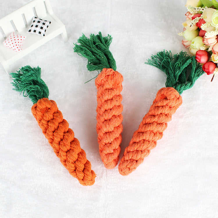 Giocattolo per cani da masticare in cotone a forma di carota per pulizia dei denti, resistente al morso