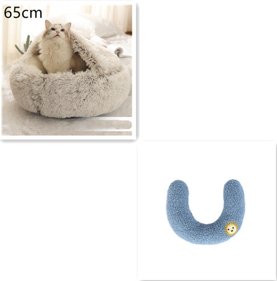 Lettino 2 in 1 per cani e gatti, letto invernale rotondo in peluche caldo, morbido letto in peluche lungo per animali domestici, prodotti per animali domestici