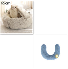 Lettino 2 in 1 per cani e gatti, letto invernale rotondo in peluche caldo, morbido letto in peluche lungo per animali domestici, prodotti per animali domestici