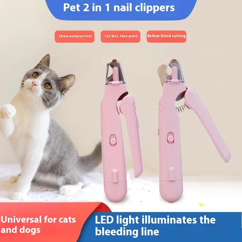 2 in 1 Tagliaunghie per animali domestici con luce LED forbici speciali per linea di sangue per cani e gatti multifunzione tagliaunghie per zampe di animali forniture per animali domestici