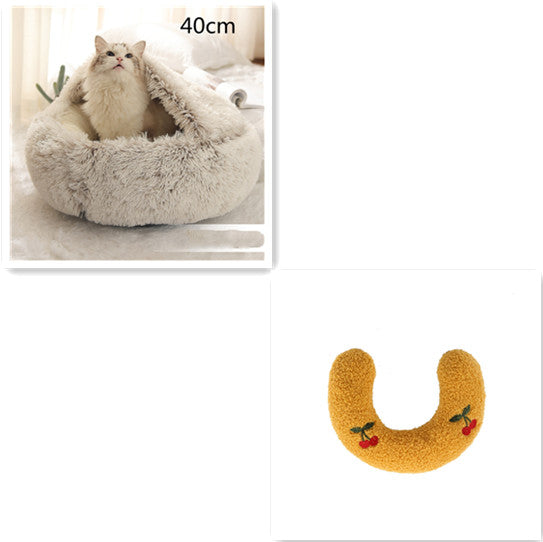 Lettino 2 in 1 per cani e gatti, letto invernale rotondo in peluche caldo, morbido letto in peluche lungo per animali domestici, prodotti per animali domestici