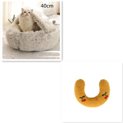 Lettino 2 in 1 per cani e gatti, letto invernale rotondo in peluche caldo, morbido letto in peluche lungo per animali domestici, prodotti per animali domestici
