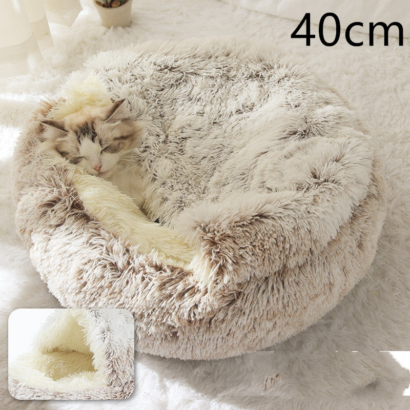 Lettino 2 in 1 per cani e gatti, letto invernale rotondo in peluche caldo, morbido letto in peluche lungo per animali domestici, prodotti per animali domestici