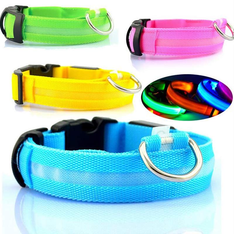 Collare luminoso a LED in nylon per animali domestici, sicurezza notturna, lampeggiante, che si illumina al buio, per cani e gatti, regolabile, forniture per animali domestici