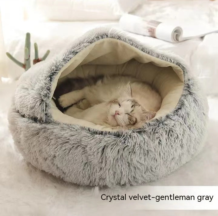 Lettino 2 in 1 per cani e gatti, letto invernale rotondo in peluche caldo, morbido letto in peluche lungo per animali domestici, prodotti per animali domestici