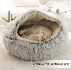 Lettino 2 in 1 per cani e gatti, letto invernale rotondo in peluche caldo, morbido letto in peluche lungo per animali domestici, prodotti per animali domestici