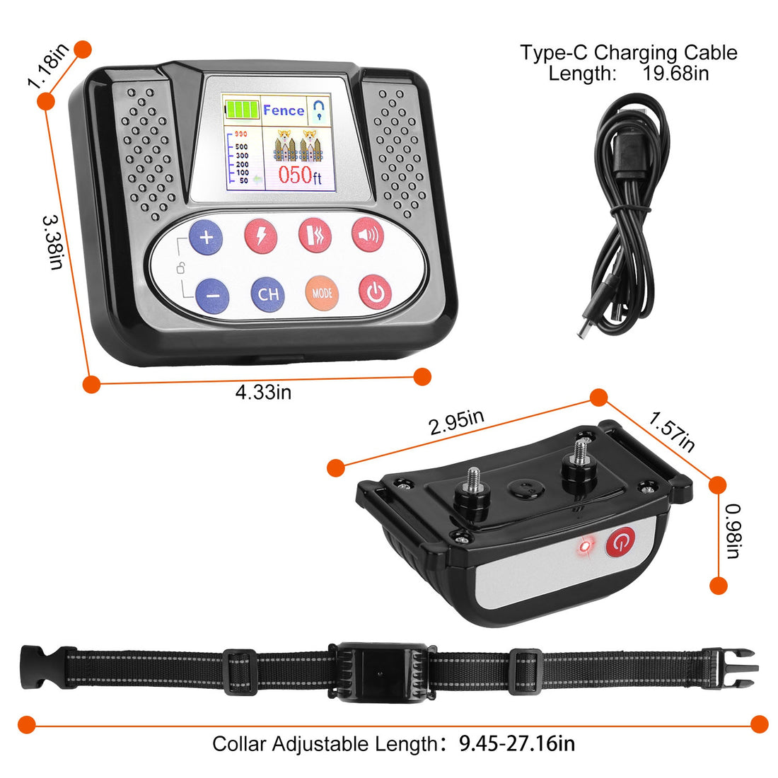 1 Set di Collare Addestramento Remoto per Cane con Recinto Wireless da 300 Metri, Ricevitore Impermeabile IPX6 con Modalità Bip Vibrazione Scossa da 0-9 Livelli, Sistema Trasmettitore Ricaricabile a 4 Canali