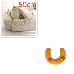 Lettino 2 in 1 per cani e gatti, letto invernale rotondo in peluche caldo, morbido letto in peluche lungo per animali domestici, prodotti per animali domestici