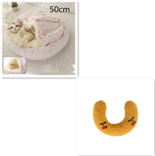 Lettino 2 in 1 per cani e gatti, letto invernale rotondo in peluche caldo, morbido letto in peluche lungo per animali domestici, prodotti per animali domestici