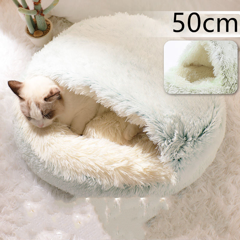 Lettino 2 in 1 per cani e gatti, letto invernale rotondo in peluche caldo, morbido letto in peluche lungo per animali domestici, prodotti per animali domestici